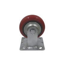4 Inch Fixed Casting Iron Red PU Medium Heavy Duty Industrial Caster Wheels